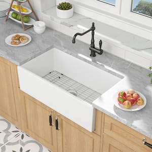 Ceramic 30 in. Single Bowl Farmhouse Apron Kitchen Sink with Strainer