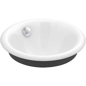 Round Vessel/Drop-In/Under-Mount Cast Iron Bathroom Sink in White with Iron Black Painted Underside