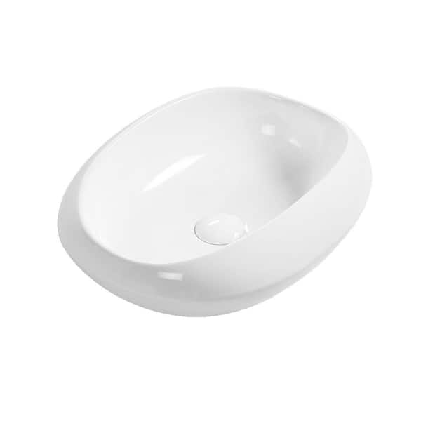 18.1 in. x 15 in. Vessel Bathroom Sink in White Ceramic with Drain