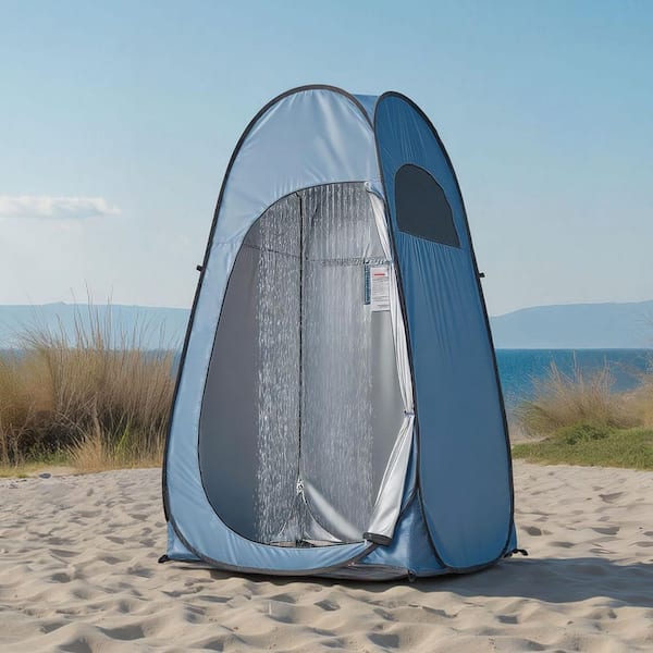 Pop up Shower Tent, Instant Portable Privacy Tent Changing Room with Ground Stakes and Carry Bag, 190T Polyester, Blue
