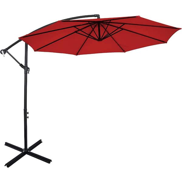 SUGIFT 10 ft. Steel Cantilever Offset Outdoor Patio Umbrella in Red