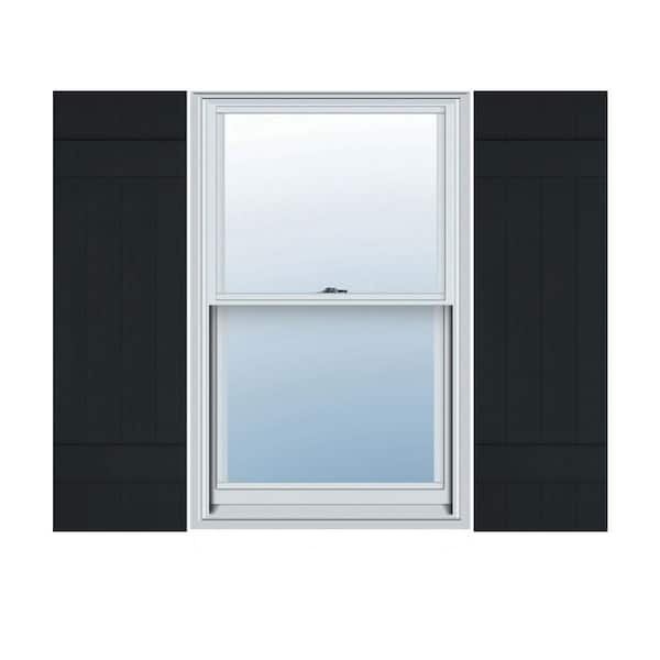 Ekena Millwork 14 in. x 51 in. Lifetime Vinyl Standard Four Board Joined Board and Batten Shutters Pair Black