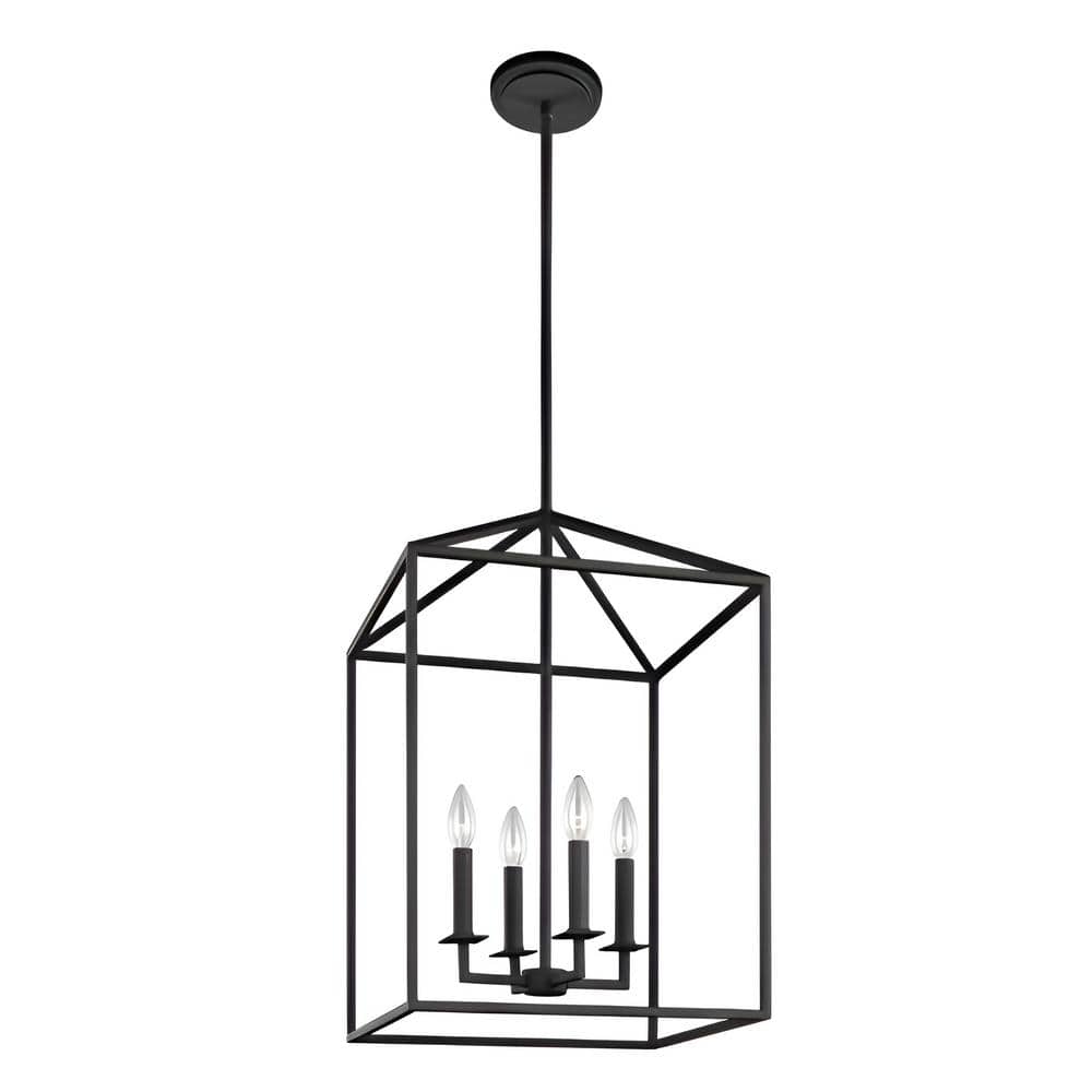 Berthel 60-Watt 4 Light Black Lantern Pendant Light with Open Frame Shade, 