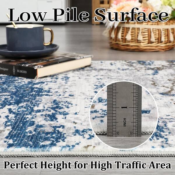 5 ft. x 7 ft. Blue Modern Abstract Pattern Washable Non-Slip Low