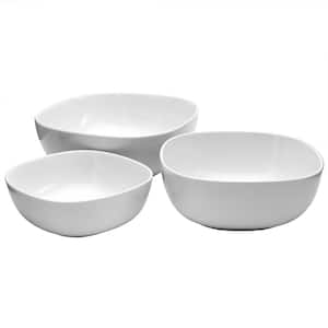 Multi-sized Square Nesting White Porcelain Serving Bowls - Set of 3