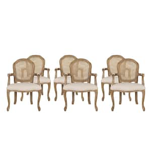 McKone Beige and Natural Wood and Cane Upholstered Dining Arm Chair (Set of 6)