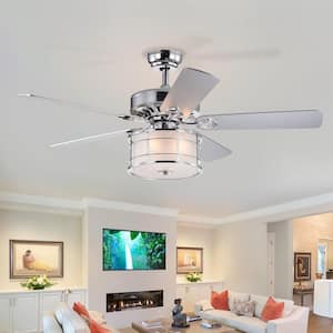 52 in. Indoor Chrome Ceiling Fan with Drum Lampshade, 2-Color-Option Blades and Remote Included