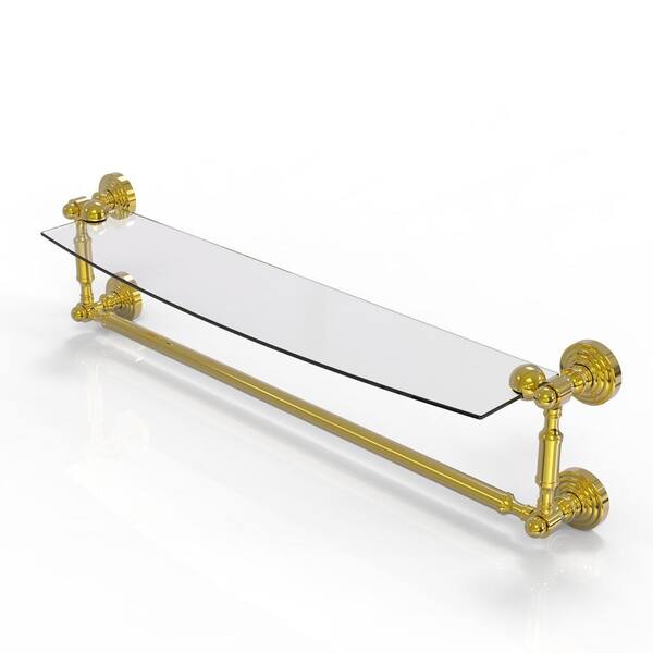 Allied Brass WP-1-16TB-IRW-PB Waverly Place Collection 16 Inch Solid IPE Ironwood Shelf with Integrated Towel Bar Polished Brass