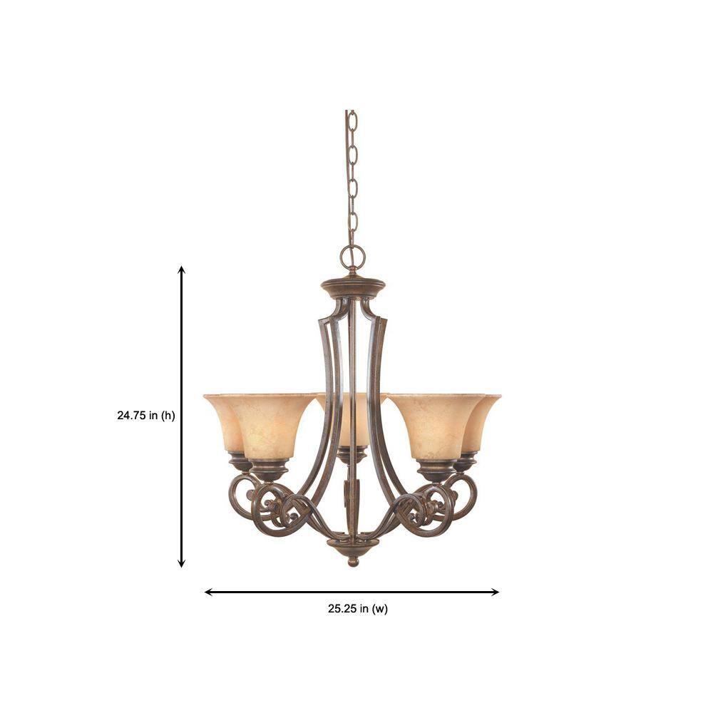 Bronze Plug-in 5-Light Chandelier with Amber Glass Shades