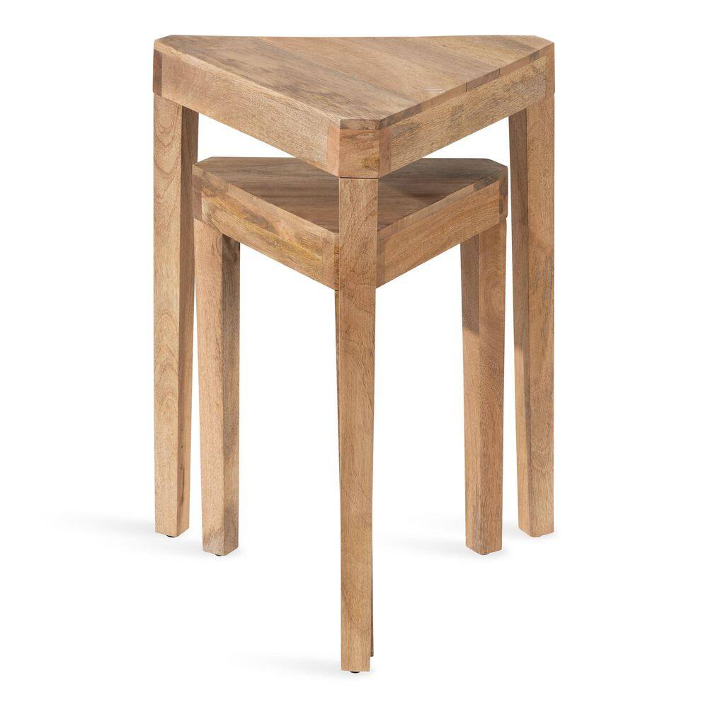 Talcott Whitewashed Wood Triangular Nesting Table Set