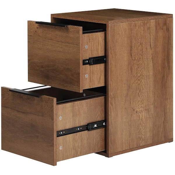 Unbranded 2-Drawer Brown Wooden File Cabinet with Hanging Bars for Home Office Storage Cabinet