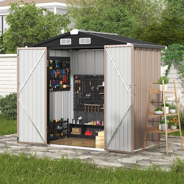 Sizzim 6 ft. D x 3.9 ft. W Metal Storage Brown Shed with Floor