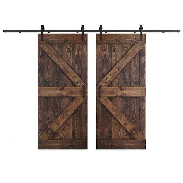 COAST SEQUOIA INC K Series 72 in. x 84 in. Kona Coffee DIY Knotty Wood Double Sliding Barn Door with Hardware Kit