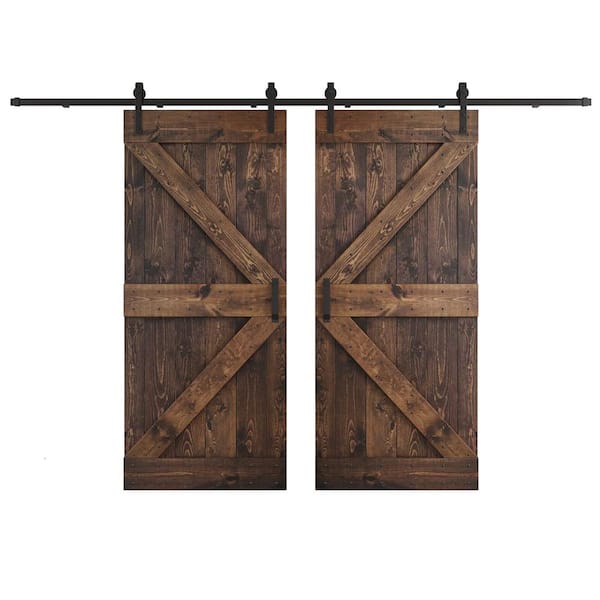 COAST SEQUOIA INC K Series 72 in. x 84 in. Kona Coffee DIY Knotty Wood Double Sliding Barn Door with Hardware Kit