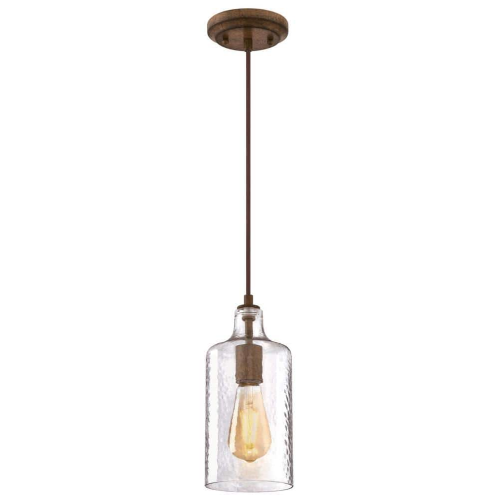 Westinghouse Carmen 1-Light Barnwood Mini Pendant with Clear Textured ...