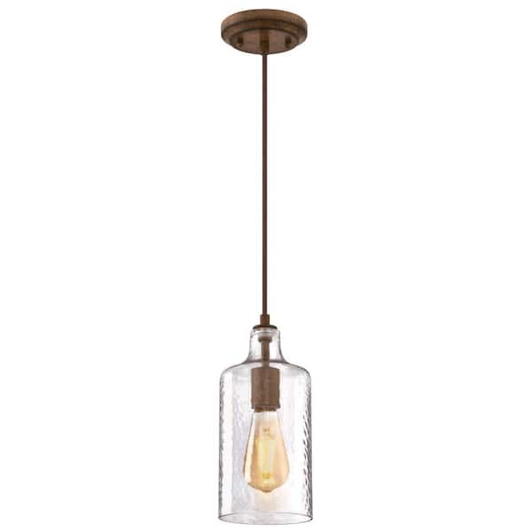 Westinghouse Carmen 1-Light Barnwood Mini Pendant with Clear Textured Glass Shade