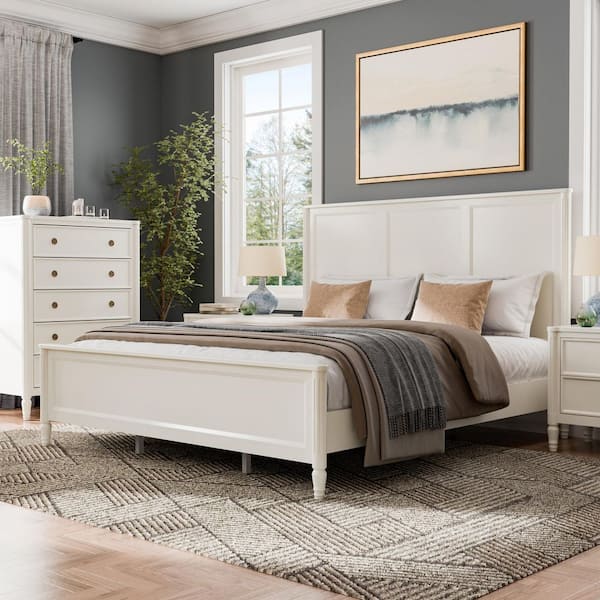 Whitfield Modern French White Wood Frame Queen Panel Bed