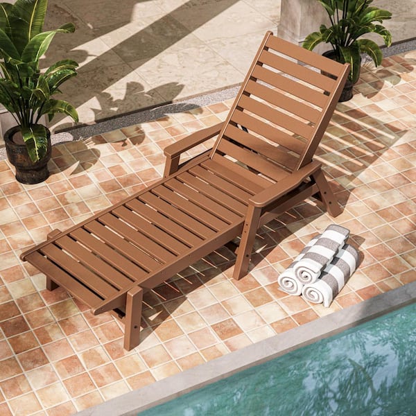 POLYWOOD Grant Park Teak Chaise Lounge with Arms