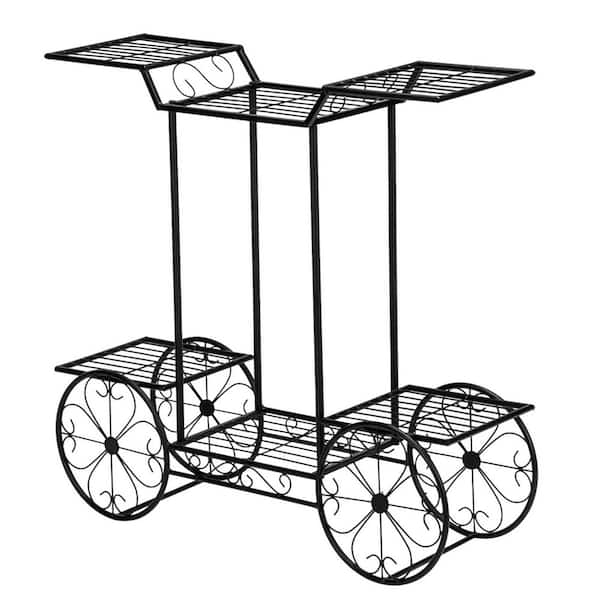 6-Tier Metal Plant Stand Outdoor Indoor, Parisian Style Garden Cart Display Rack for Flower Pots, Patio Balcony Decor