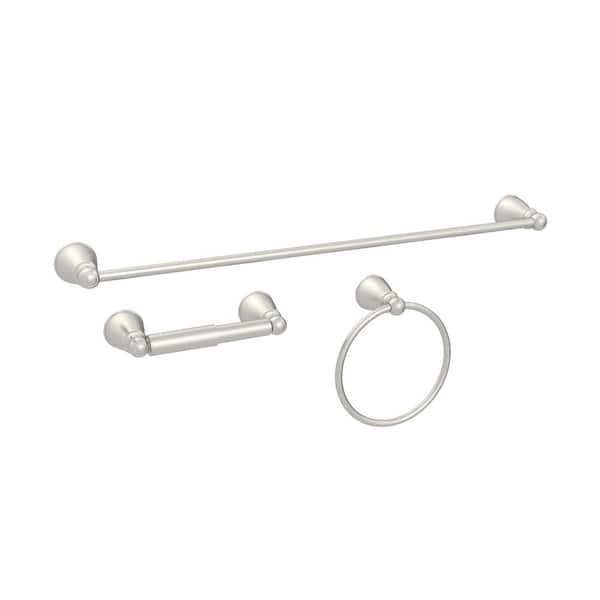 Glacier Bay Lisbon 3-Piece Bath Hardware Set with Towel Ring, Toilet Paper Holder and 24 in. Towel Bar in Brushed Nickel