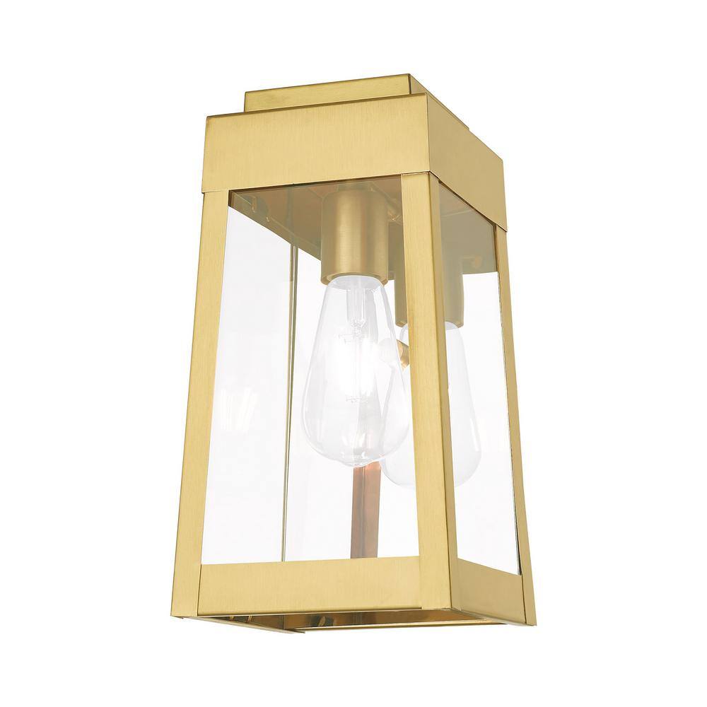 Satin Brass and Clear Glass Modern Industrial Outdoor Lantern