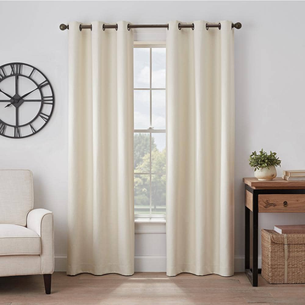 Gabriella Ivory Polyester Solid 40 in. W x 95 in. L Lined Noise Cancelling 