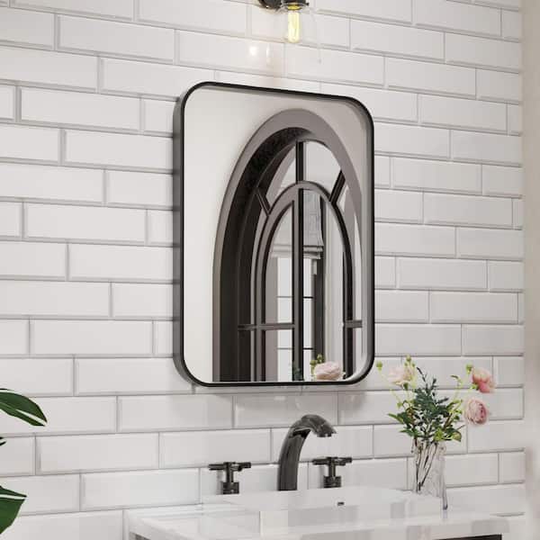 22 in. W x 30 in. H Rectangular Aluminum Framed Wall Bathroom Vanity Mirror in Black
