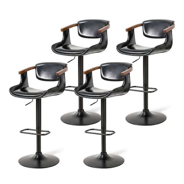 Glitzhome 44 in. H Black Leatherette Adjustable Swivel Chair Low Back Bar Stool (Set of 4)