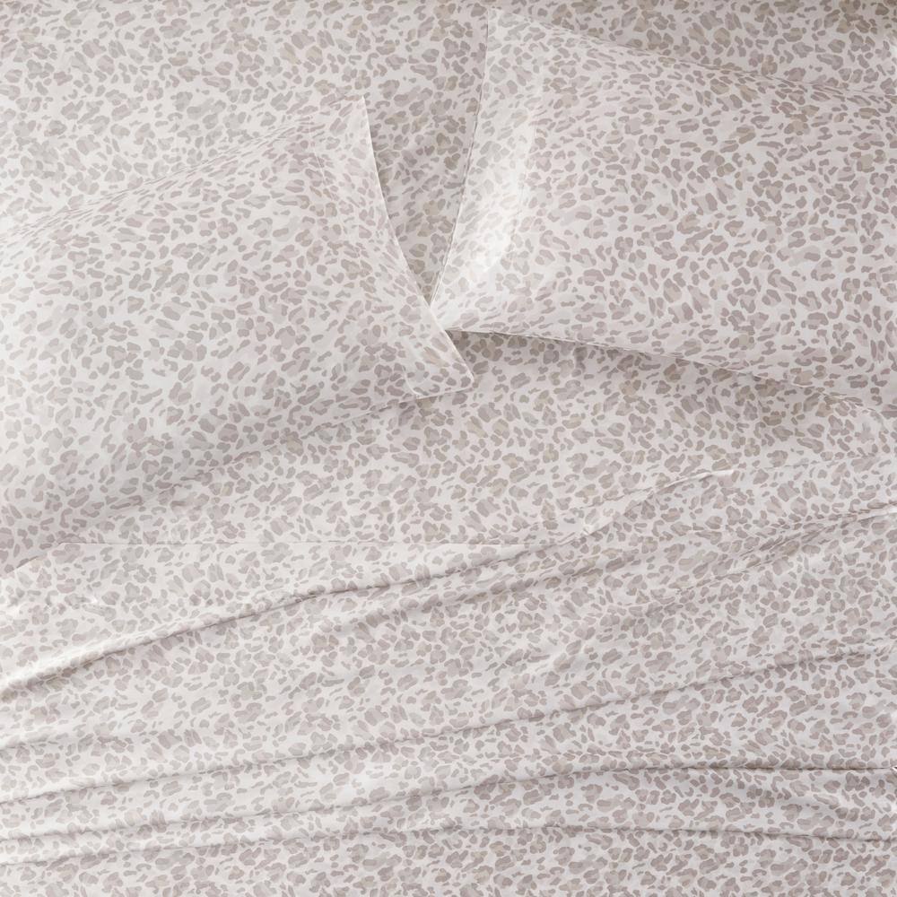 Queen Taupe Leopard Print Satin Sheet Set