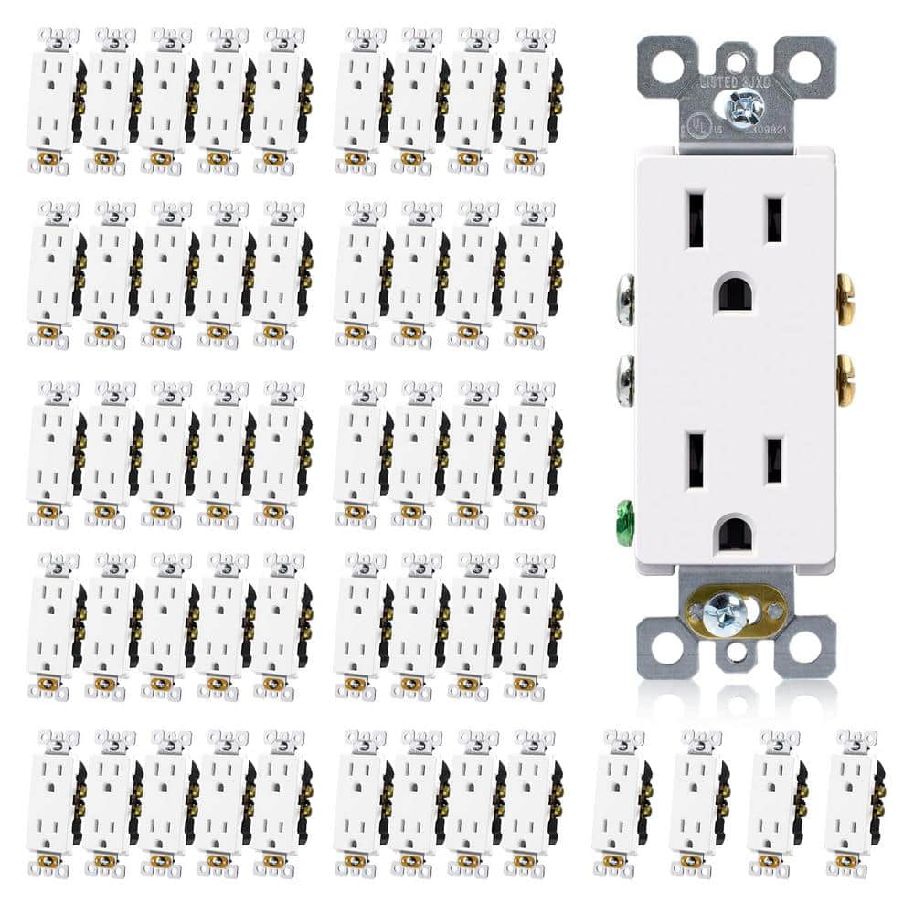 Etokfoks 15A/125-Volt, Standard Wall Outlet, 2-Pole Non-Tamper Resistant, Self-Grounding, UL Listed in Matte White - (50-Pack) MLPH005LT665