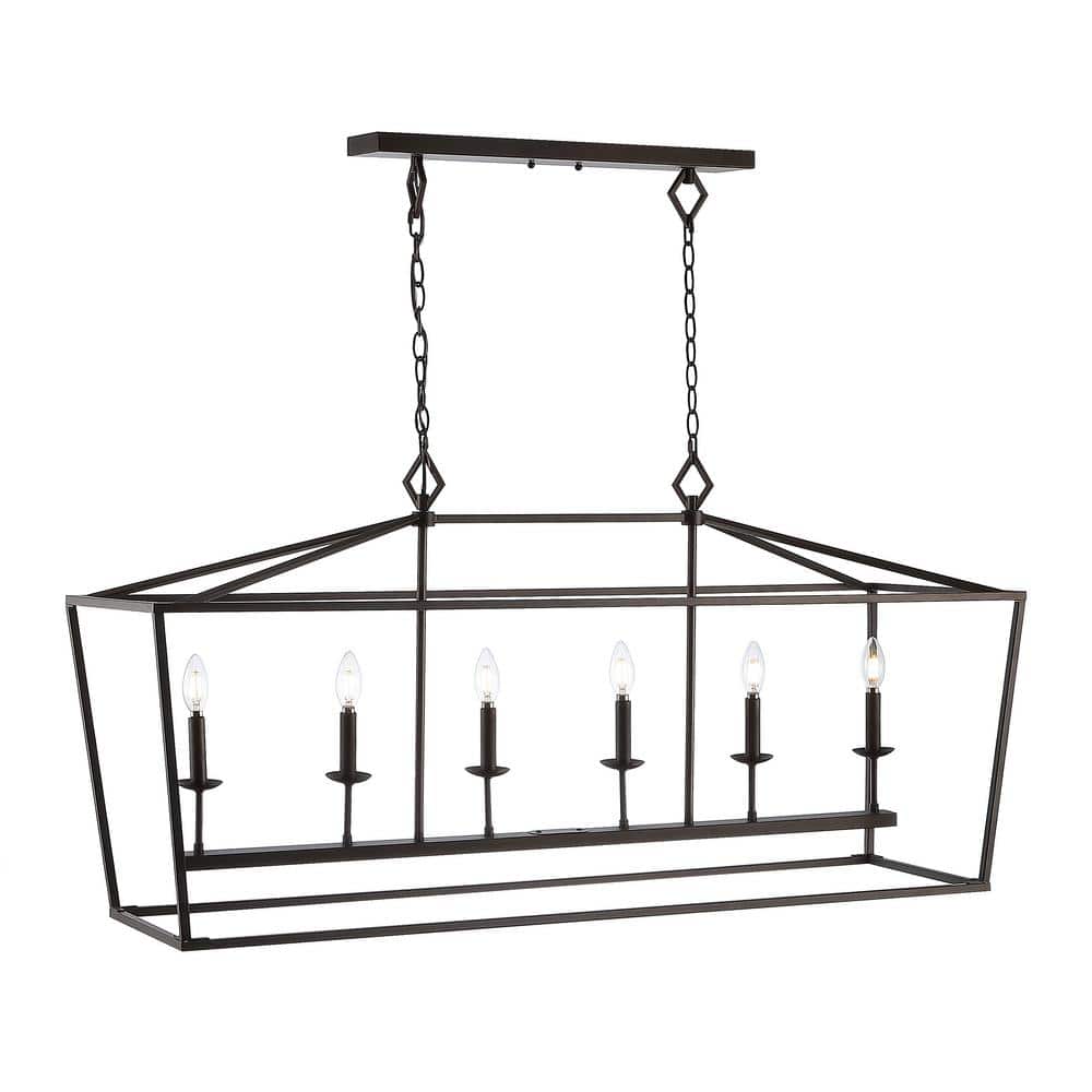 Contemporary Prener 6-Light Industrial Pendant in Oil-Rubbed Bronze Black