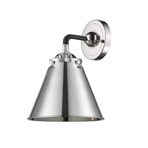 Appalachian 8 in. 1-Light Black Polished Nickel Wall Sconce with Polished Nickel Metal Shade