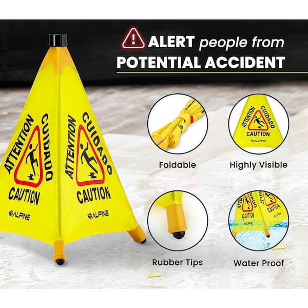DIVCHI Warning Caution Wet Floor Sign Yellow - Cleaning In Progress Floor Sign Printed On The Other Side Mini Wet Floor Sign Ideal For Commercial Business Use