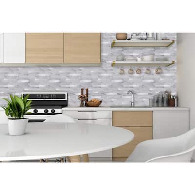 12-Sheets Marble White 11.5 in. x 11.75 in. Peel and Stick Decorative Metallic Wall Tile Backsplash [12 sq.ft./Pack]