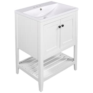 23.7 in. W x 17.8 in. D x 33.6 in. H 1-Sink Freestanding Bath Vanity in White with White Ceramic Top