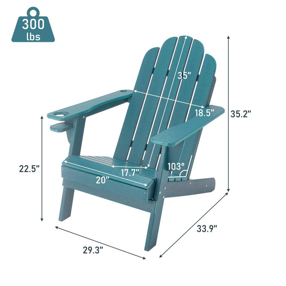 Cyan HDPE Adirondack Chair with Cup Holder and Umbrella Hole