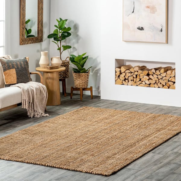 Ashli Solid Jute Natural 9 ft. x 12 ft. Living Room/Bedroom/Dining Room Area Rug