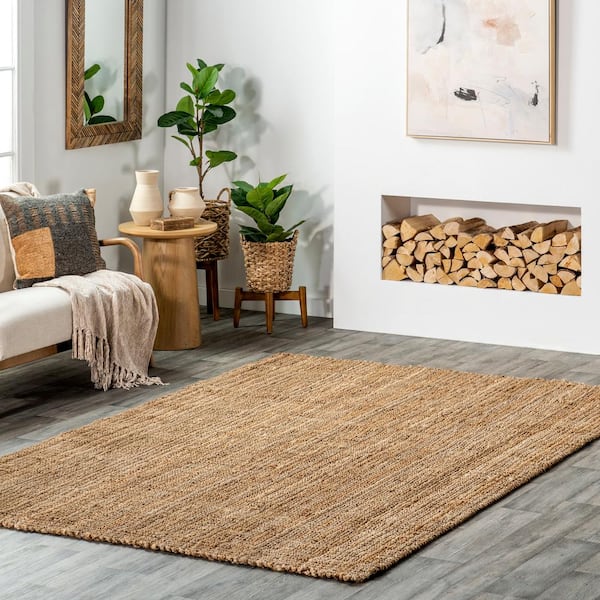 Ashli Solid Jute Natural 10 ft. x 14 ft. Living Room/Bedroom/Dining Room Area Rug