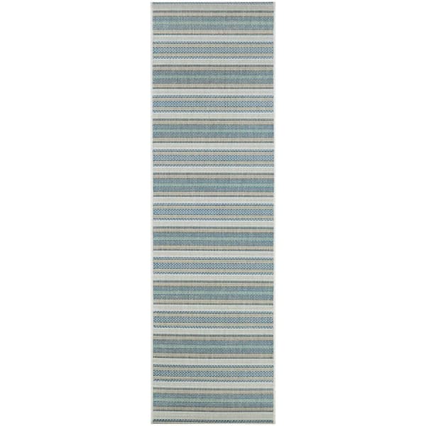 Couristan Monaco Marbella Ivory-Sand-Azure Blue 2 ft. x 8 ft. Indoor/Outdoor Runner Rug