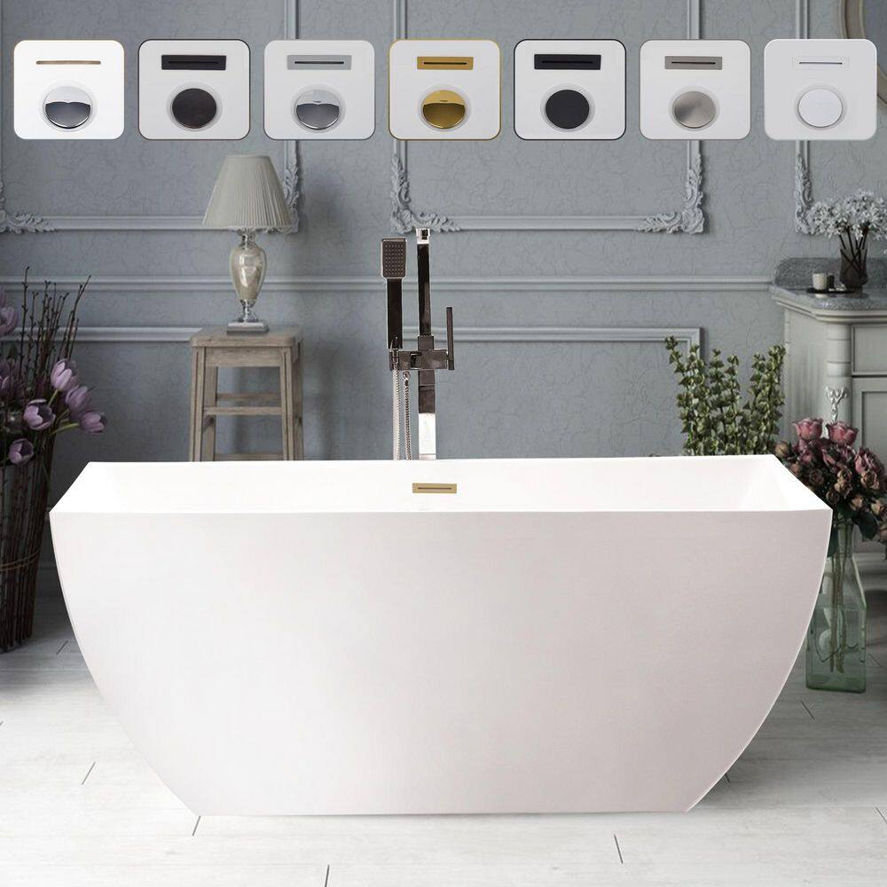 Vanity Art 67 in. Acrylic Flatbottom Freestanding Bathtub in White