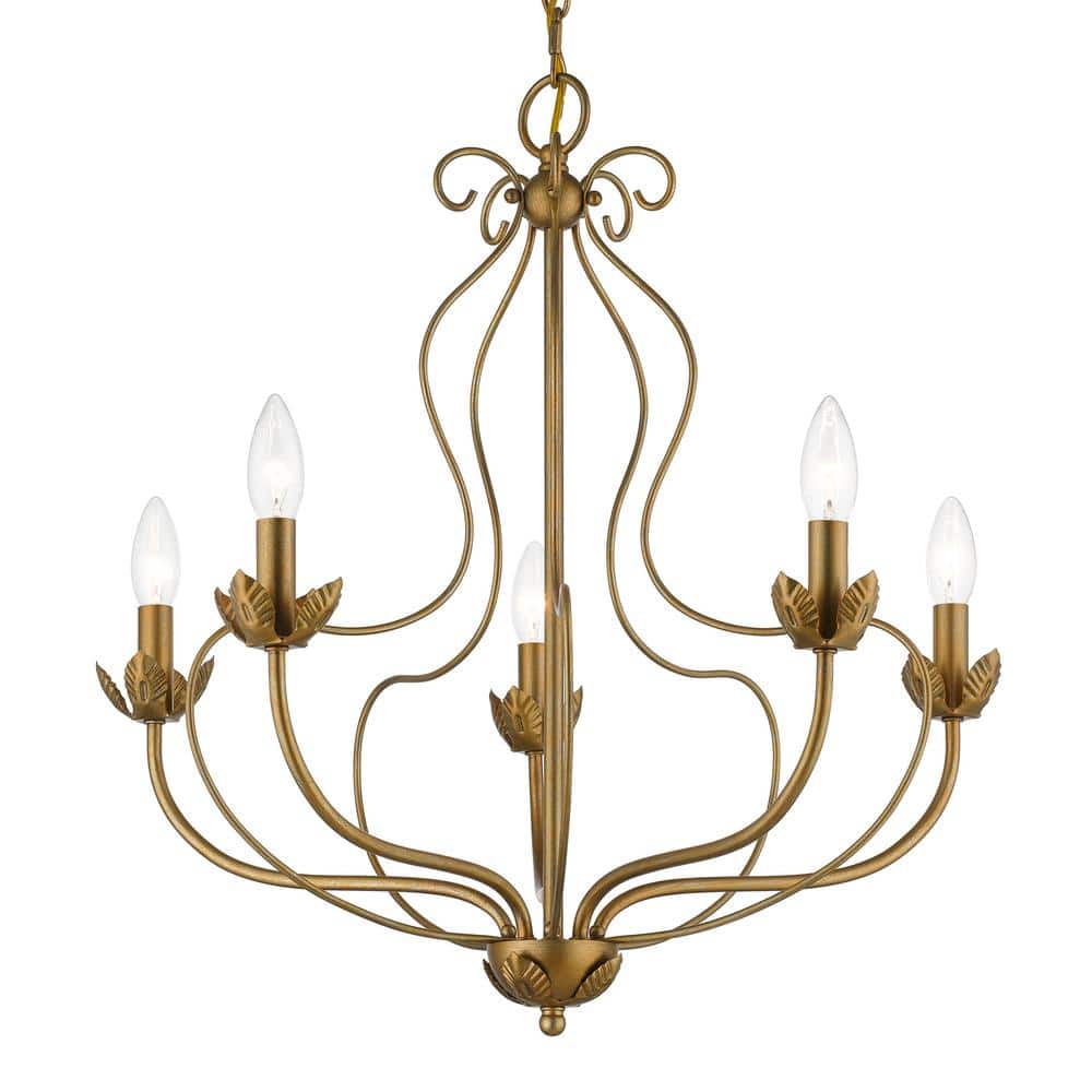 Katarina Mini 5-Light Antique Gold Leaf Brass Chandelier