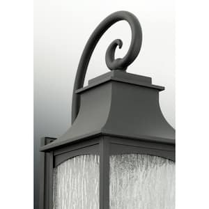 Maison Collection 3-Light Textured Black Water Seeded Glass Farmhouse Outdoor Large Wall Lantern Light