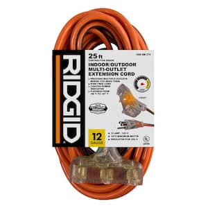 25 ft. 12/3 Heavy Duty Indoor/Outdoor Extension Cord with Tritap Lighted End, Orange/Grey