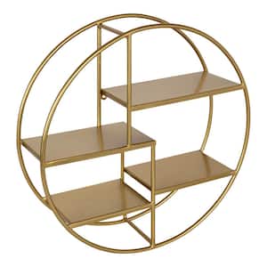 Saphira 6.13 in. x 20 in. x 20 in. Gold Metal Floating Decorative Wall Shelf Without Cubbies With Brackets