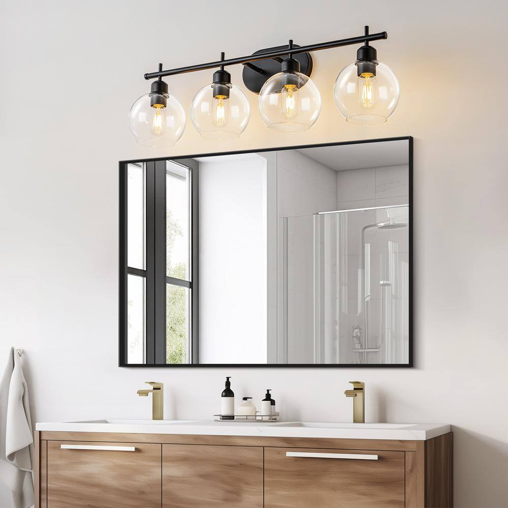 Matte Black 4-Light Globe Glass Bathroom Vanity Fixture