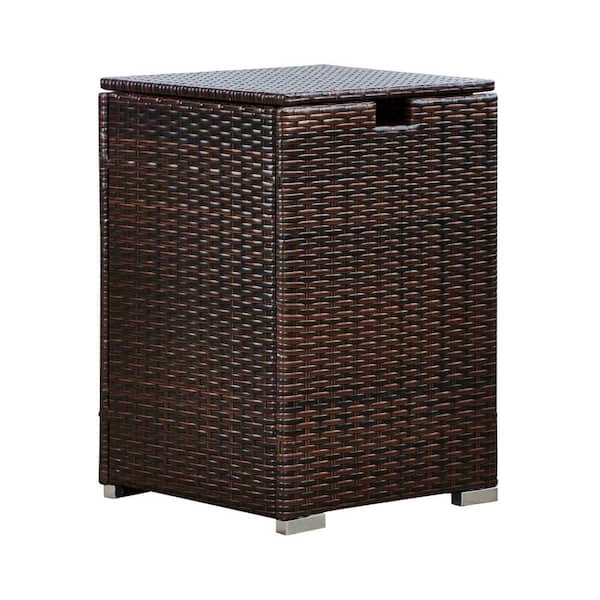 Teamson Home Patio Wicker Hideaway Gas Tank Table for Fire Pits for 20 lbs. Propane Tank Grill Cover Brown