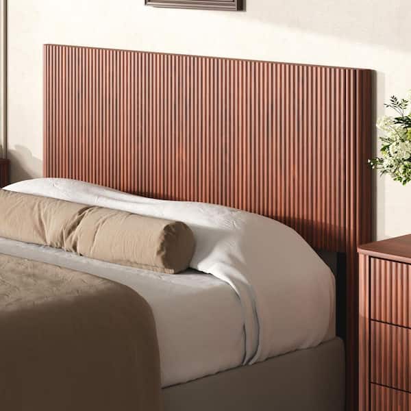 Mitchell Boho Walnut Finish Queen Size Panel Headboard with Arched Corrugated