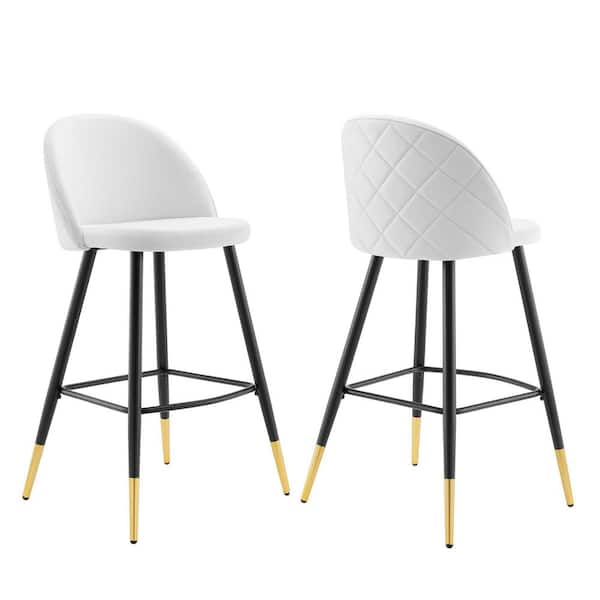 MODWAY Cordial 40.5 in. White Low Back Metal Frame Cushioned Bar Stool with Velvet Seat (Set of 2)