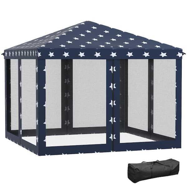 Zeus & Ruta 10 ft. x 10 ft. Pop Up Canopy Tent with Netting and Carry Bag for Outdoor, Garden, Patio in Multicolored