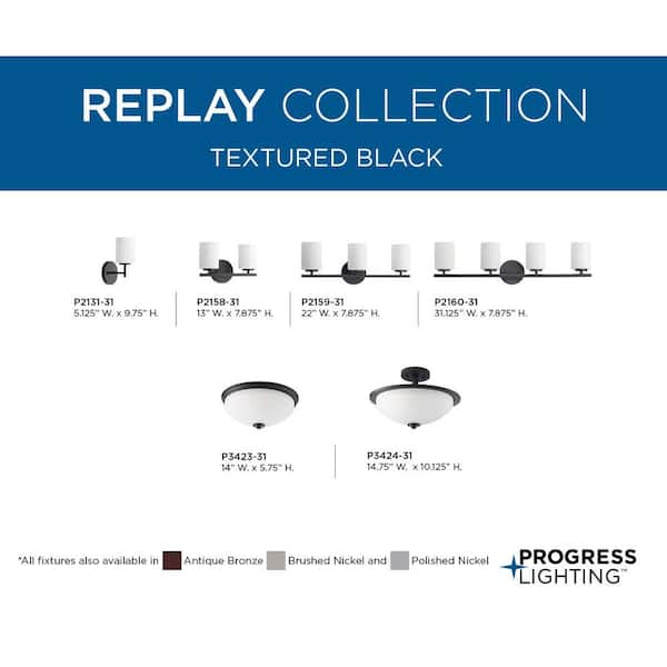 Progress Lighting Replay Collection 13 in. 2-Light Black Etched